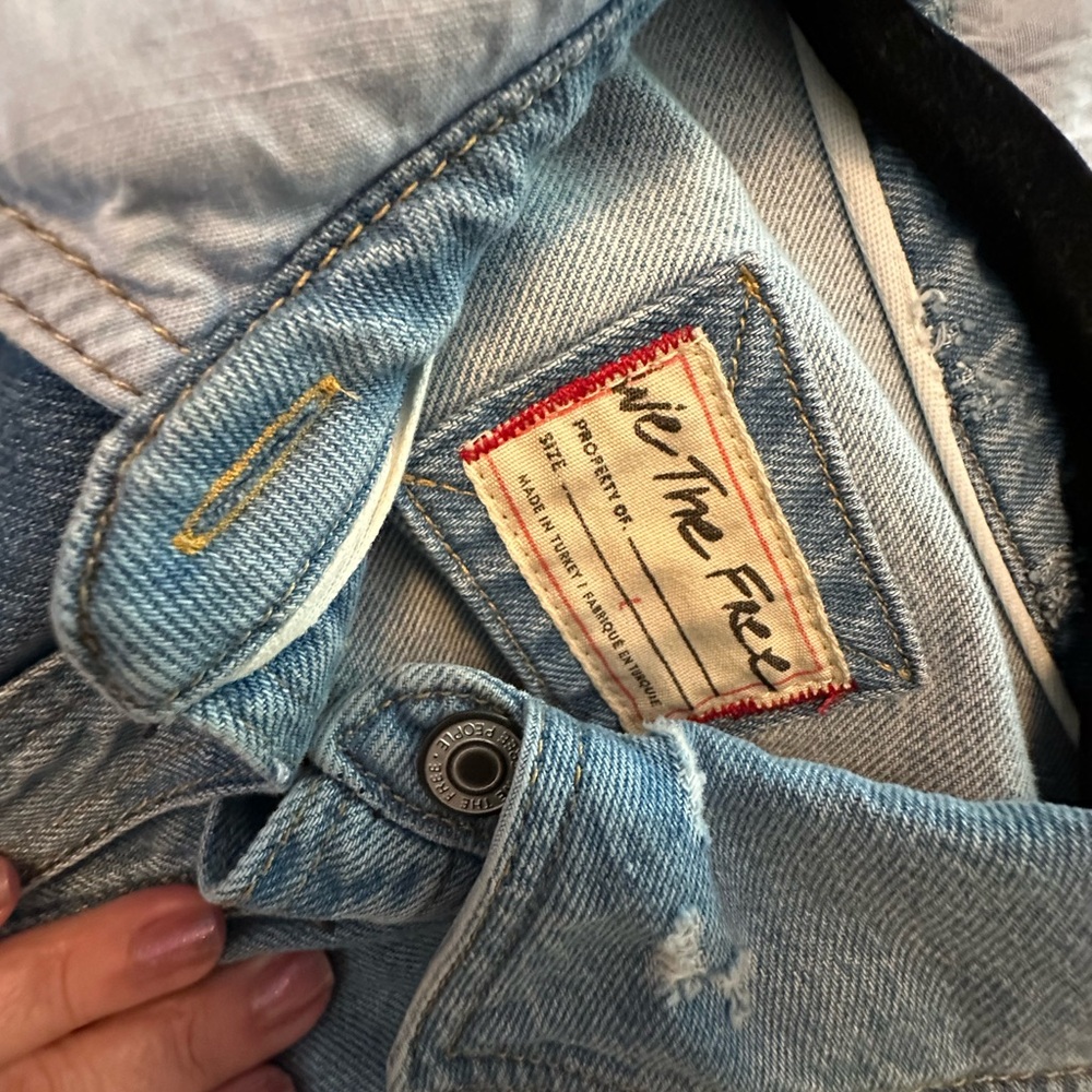 Free People Patchwork Light Blue Denim Jacket - Picture 4 of 9